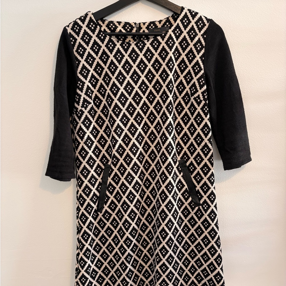 THML Black and Cream Diamond Pattern Dress